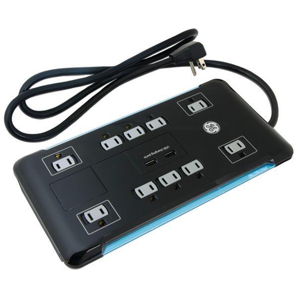 10-Outlet Surge Protector with 2 USB Ports, 4ft Cord-Surge Protectors-JadeMoghul Inc.