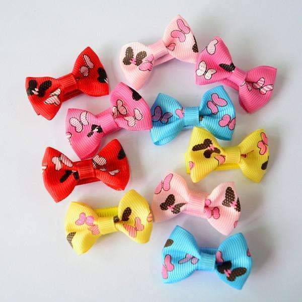 10 Pcs/ Lot Small Mini Bow Hairgrips Sweet Girls Solid Dot/ Stripe Printing Whole Wrapped Safety Hair Clips Kids Hairpins-SP butterfly-JadeMoghul Inc.