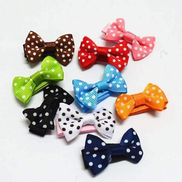 10 Pcs/ Lot Small Mini Bow Hairgrips Sweet Girls Solid Dot/ Stripe Printing Whole Wrapped Safety Hair Clips Kids Hairpins-SP dot-JadeMoghul Inc.