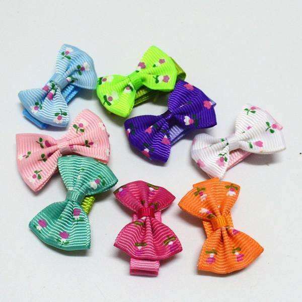 10 Pcs/ Lot Small Mini Bow Hairgrips Sweet Girls Solid Dot/ Stripe Printing Whole Wrapped Safety Hair Clips Kids Hairpins-SP leaves-JadeMoghul Inc.