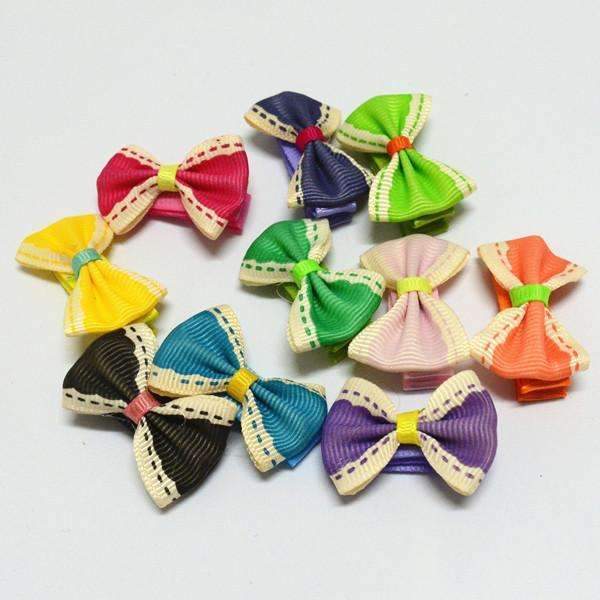 10 Pcs/ Lot Small Mini Bow Hairgrips Sweet Girls Solid Dot/ Stripe Printing Whole Wrapped Safety Hair Clips Kids Hairpins-SP SS-JadeMoghul Inc.