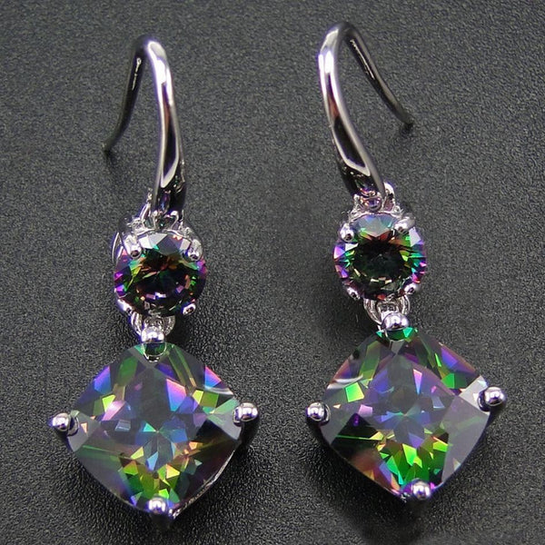 100% 925 Sterling Silver Earring With Rainbow Mystic Topaz Drop Earrings Women Jewelry Earrings with CZ Stone Earrings for Women--JadeMoghul Inc.