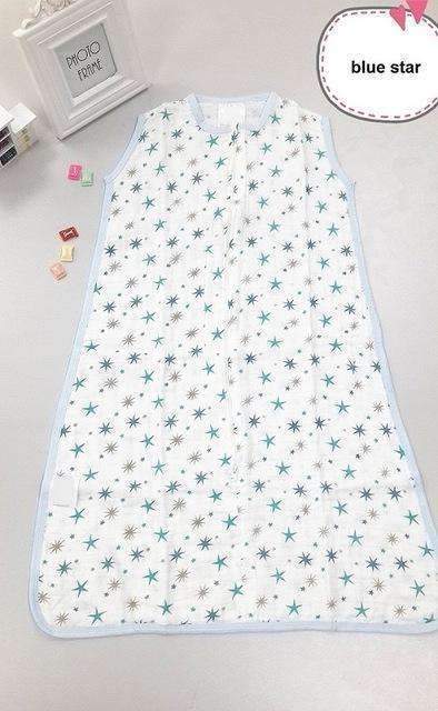 100% Muslin Cotton Baby Thin Sleeping Bag For Summer Baby Sleeveless Sleepsacks Saco De Dormir Para Bebe Sacks KF484-blue star-JadeMoghul Inc.