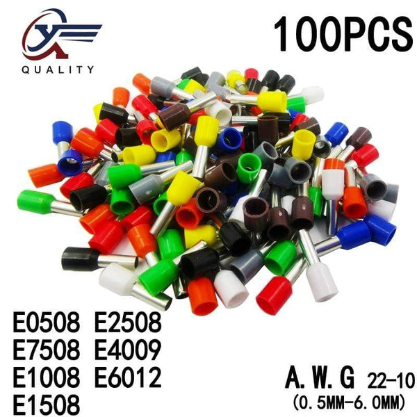 100pcs/Pack E0508 E7508 E1008 E1508 E2508 Insulated Ferrules Terminal Block Cord End Wire Connector Electrical Crimp Terminator JadeMoghul Inc. 