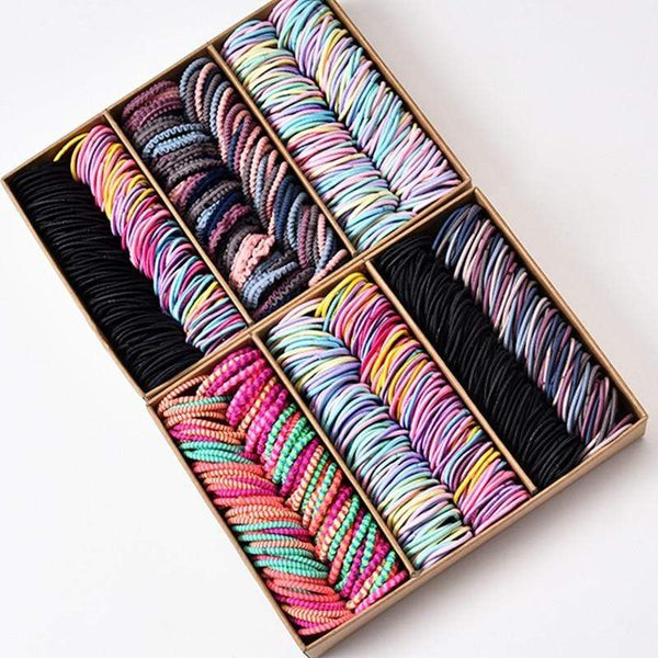 100PCS/Set Girls Candy Colors Nylon Elastic Hair Bands Children Rubber Band Headband Scrunchie Fashion Hair Accessories AExp