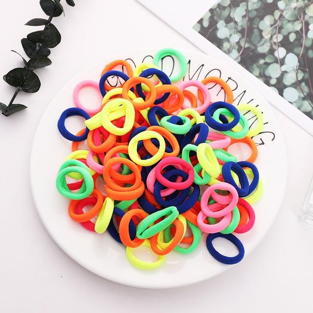 100PCS/Set Girls Candy Colors Nylon Elastic Hair Bands Children Rubber Band Headband Scrunchie Fashion Hair Accessories AExp