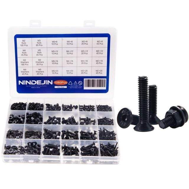 1060pcs M2 M3 M4 M5 Hex Socket Screw Set Carbon Steel Flat Round Cap Head Screws Bolts and Nuts Assortment Kit with Storage Box AExp