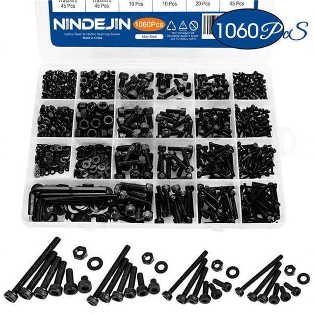 1060pcs M2 M3 M4 M5 Hex Socket Screw Set Carbon Steel Flat Round Cap Head Screws Bolts and Nuts Assortment Kit with Storage Box AExp