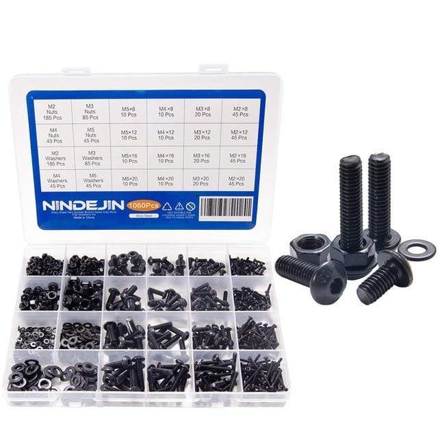 1060pcs M2 M3 M4 M5 Hex Socket Screw Set Carbon Steel Flat Round Cap Head Screws Bolts and Nuts Assortment Kit with Storage Box AExp
