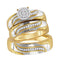 10k 2-tone Gold His & Hers Diamond Cluster Matching Bridal Ring Set - FREE Shipping (US/CA)-Gold & Diamond Trio Sets-5-JadeMoghul Inc.