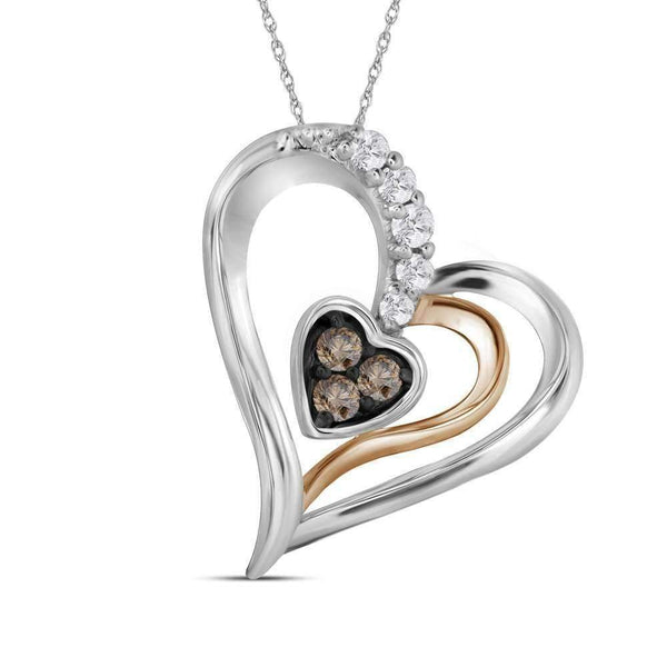 10k 2-tone Gold Women's Brown Diamond Heart Pendant - FREE Shipping (US/CA)-Gold & Diamond Pendants & Necklaces-JadeMoghul Inc.