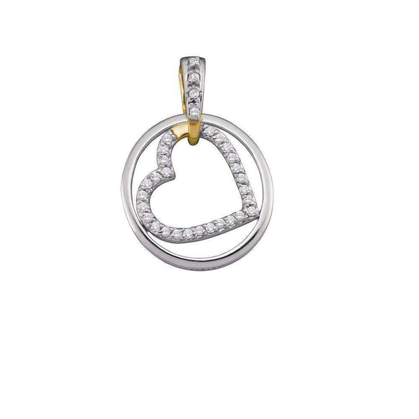 10k 2-tone Gold Women's Diamond Circle & Heart Pendant - FREE Shipping (US/CA)-Gold & Diamond Pendants & Necklaces-JadeMoghul Inc.