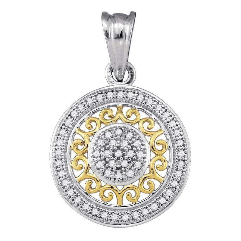 10k 2-tone Gold Women's Diamond Circle Pendant - FREE Shipping (US/CA)-Gold & Diamond Pendants & Necklaces-JadeMoghul Inc.