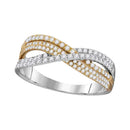 10k 2-tone Gold Women's Diamond Crossover Ring - FREE Shipping (US/CA)-Gold & Diamond Bands-6-JadeMoghul Inc.