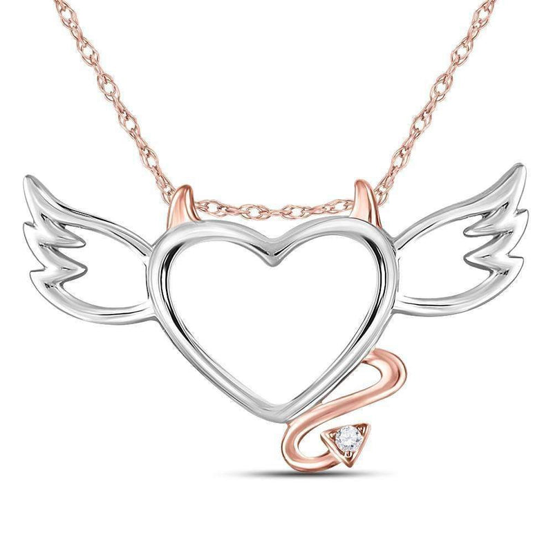 10k 2-tone Gold Women's Diamond Devil Heart Pendant-Gold & Diamond Pendants & Necklaces-JadeMoghul Inc.