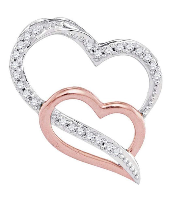 10k 2-tone Gold Women's Diamond Double Heart Pendant-Gold & Diamond Pendants & Necklaces-JadeMoghul Inc.