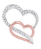 10k 2-tone Gold Women's Diamond Double Heart Pendant-Gold & Diamond Pendants & Necklaces-JadeMoghul Inc.