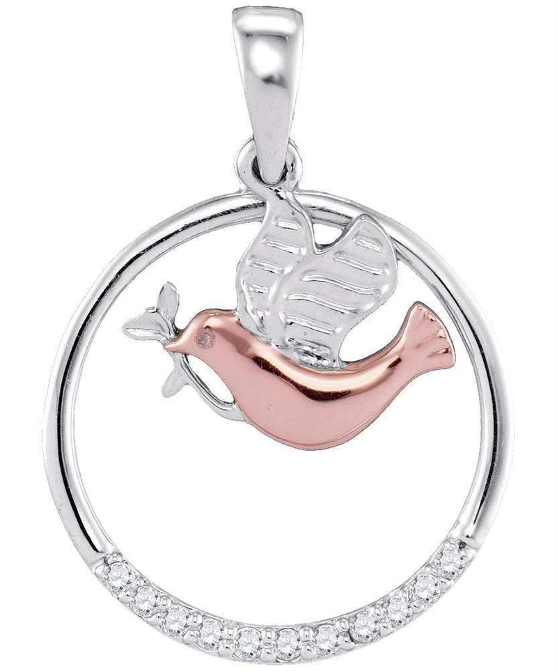 10k 2-tone Gold Women's Diamond Dove Circle Pendant - FREE Shipping (US/CA)-Gold & Diamond Pendants & Necklaces-JadeMoghul Inc.