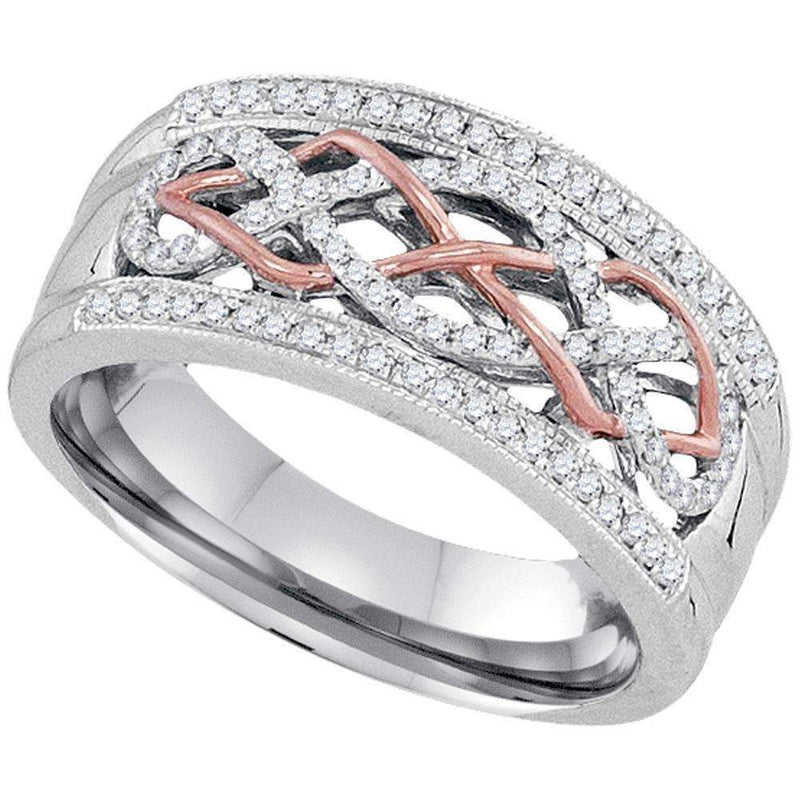 10k 2-tone Gold Women's Diamond Filigree Ring - FREE Shipping (US/CA)-Gold & Diamond Bands-5-JadeMoghul Inc.