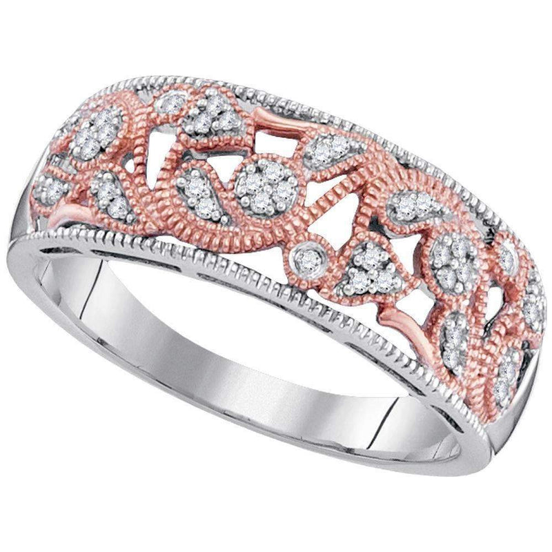 10k 2-tone Gold Women's Diamond Filigree Ring - FREE Shipping (US/CA)-Gold & Diamond Bands-6-JadeMoghul Inc.