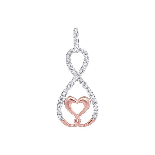 10k 2-tone Gold Women's Diamond Heart Infinity Pendant-Gold & Diamond Pendants & Necklaces-JadeMoghul Inc.