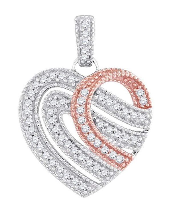 10k 2-tone Gold Women's Diamond Heart Milgrain Stripe Pendant - FREE Shipping (US/CA)-Gold & Diamond Pendants & Necklaces-JadeMoghul Inc.