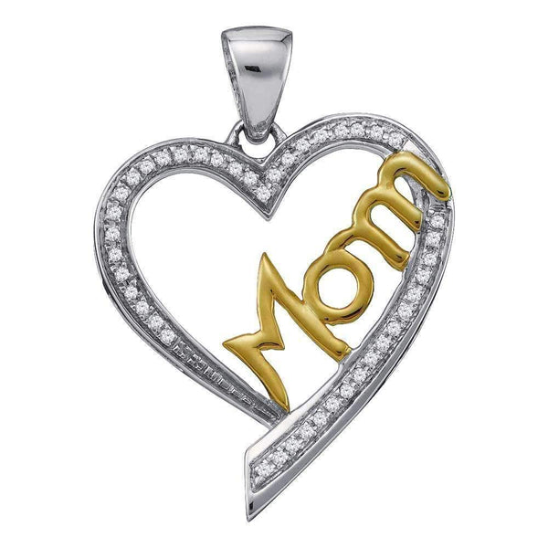 10k 2-tone Gold Women's Diamond Heart Mom Pendant - FREE Shipping (US/CA)-Gold & Diamond Pendants & Necklaces-JadeMoghul Inc.