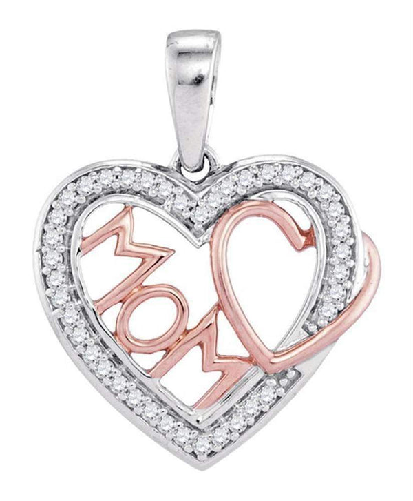 10k 2-tone Gold Women's Diamond Mom Heart Pendant - FREE Shipping (US/CA)-Gold & Diamond Pendants & Necklaces-JadeMoghul Inc.