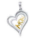 10k 2-tone Gold Women's Diamond Mom Heart Pendant - FREE Shipping (US/CA)-Gold & Diamond Pendants & Necklaces-JadeMoghul Inc.