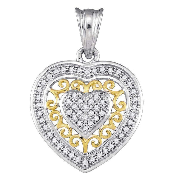 10k 2-tone Gold Women's Diamond Openwork Heart Pendant - FREE Shipping (US/CA)-Gold & Diamond Pendants & Necklaces-JadeMoghul Inc.