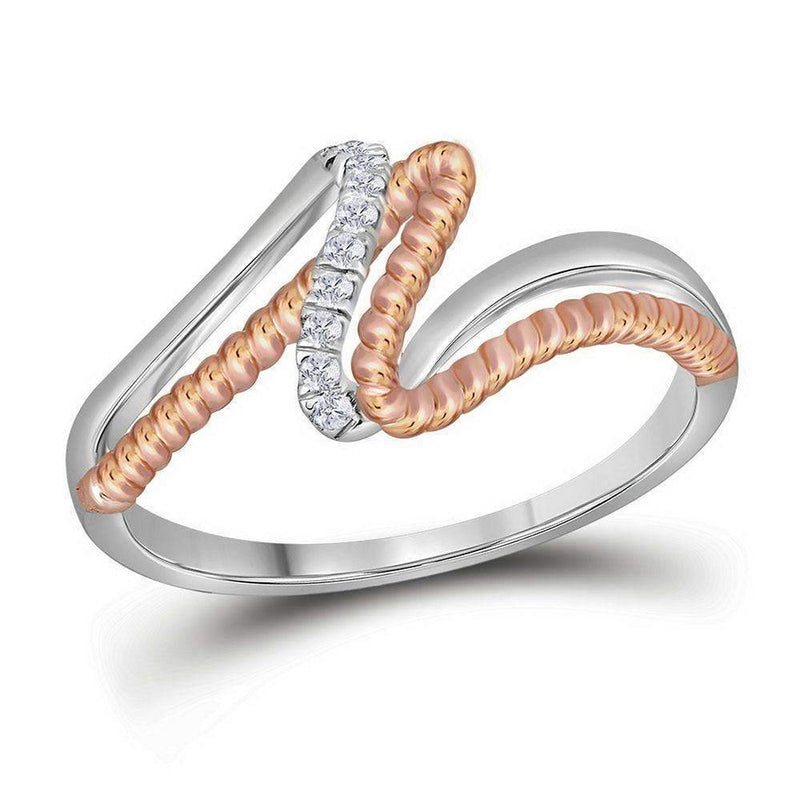 10k 2-tone Gold Women's Diamond Rope Rose-tone Ring - FREE Shipping (US/CA)-Gold & Diamond Bands-5-JadeMoghul Inc.