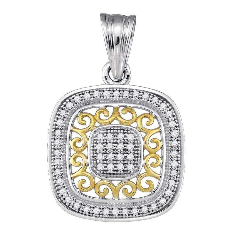 10k 2-tone Gold Women's Diamond Square Pendant - FREE Shipping (US/CA)-Gold & Diamond Pendants & Necklaces-JadeMoghul Inc.