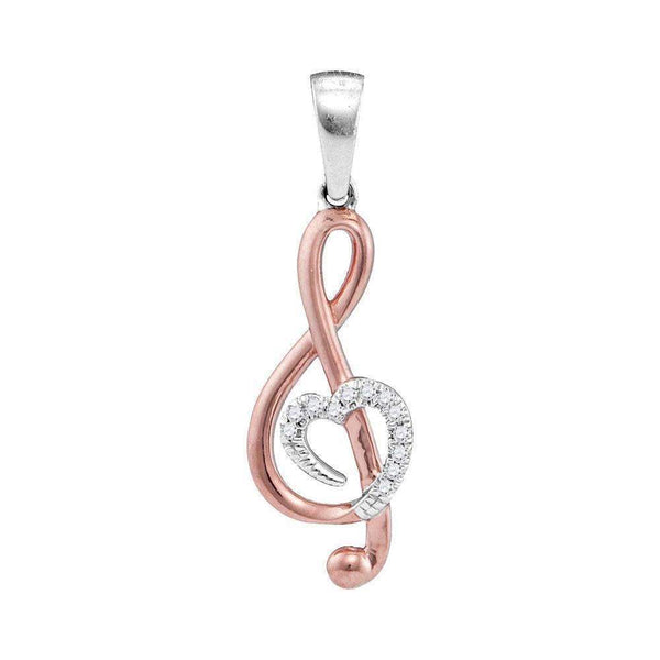 10k 2-tone Gold Women's Diamond Treble Clef Pendant - FREE Shipping (US/CA)-Gold & Diamond Pendants & Necklaces-JadeMoghul Inc.