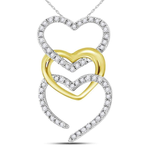 10k 2-tone Gold Women's Diamond Triple Heart Pendant - FREE Shipping (US/CA)-Pendants And Necklaces-JadeMoghul Inc.