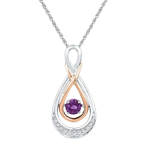 10k 2-tone Gold Women's Lab-Created Amethyst Diamond Teardrop Pendant-Gold & Diamond Pendants & Necklaces-JadeMoghul Inc.