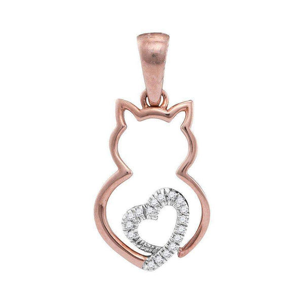 10k 2-tone Rose Gold Women's Diamond Cat & Heart Pendant - FREE Shipping (US/CA)-Gold & Diamond Pendants & Necklaces-JadeMoghul Inc.