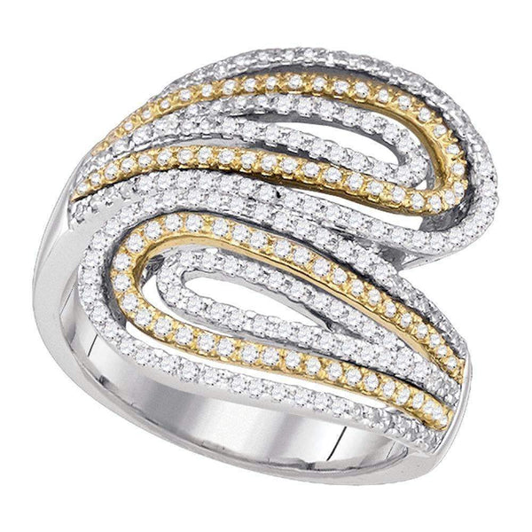 10k 2-tone White Gold Women's Diamond Bypass Ring - FREE Shipping (US/CA)-Gold & Diamond Fashion Rings-5-JadeMoghul Inc.