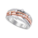 10k 2-tone White Gold Women's Diamond Crossover Strand Ring - FREE Shipping (US/CA)-Gold & Diamond Bands-6-JadeMoghul Inc.