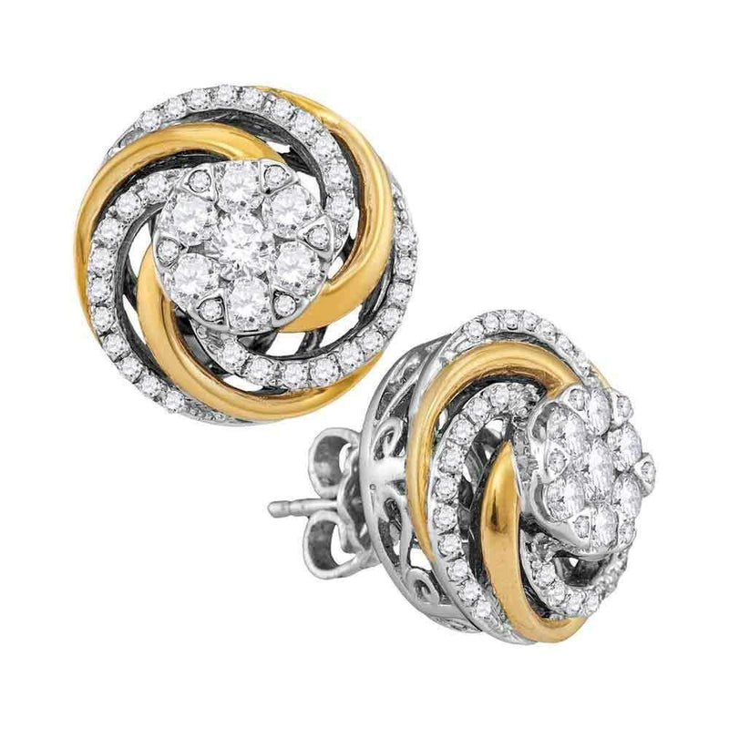 10k 2-tone White Gold Women's Diamond Flower Cluster Earrings - FREE Shipping (US/CA)-Gold & Diamond Earrings-JadeMoghul Inc.