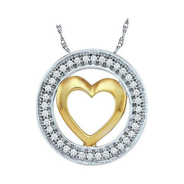 10k 2-tone White Gold Women's Diamond Heart Pendant- FREE Shipping (US/CA)-Gold & Diamond Pendants & Necklaces-JadeMoghul Inc.