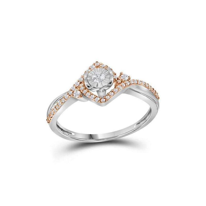 10k 2-tone White Gold Women's Diamond Solitaire Rose-accent Ring - FREE Shipping (US/CA)-Rings And Bands-6.5-JadeMoghul Inc.