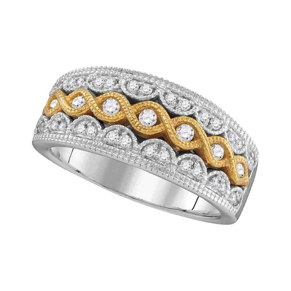 10k 2-tone White Gold Women's Diamond Yellow Twist Ring - FREE Shipping (US/CA)-Gold & Diamond Bands-JadeMoghul Inc.