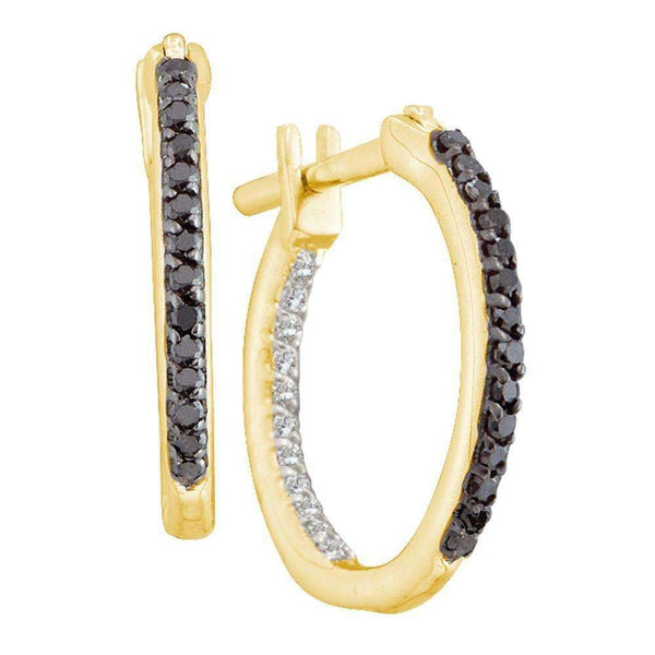 10k Gold Black Diamond Women's Doublesided Hoop Earrings - FREE Shipping (US/CA)-Gold & Diamond Earrings-JadeMoghul Inc.