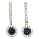 10k Gold Black Diamond Women's Hoop Flower Cluster Dangle Earrings - FREE Shipping (US/CA)-Gold & Diamond Earrings-JadeMoghul Inc.