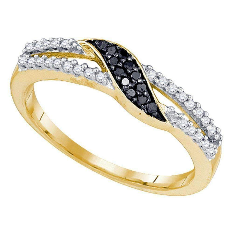 10k Gold Black Diamond Women's Slender Unique Crossover Ring - FREE Shipping (US/CA)-Gold & Diamond Bands-5-JadeMoghul Inc.