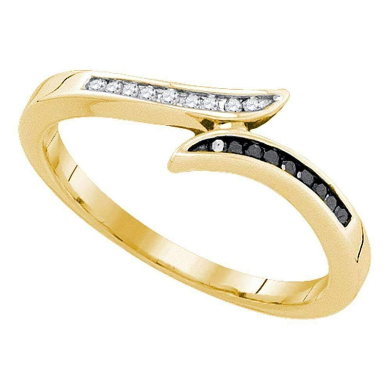 10k Gold Black Diamond Women's Unique Slender Bypass Ring - FREE Shipping (US/CA)-Gold & Diamond Bands-5-JadeMoghul Inc.