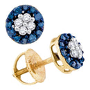 10k Gold Blue Round Cluster Diamond Women's Screwback Stud Earrings - FREE Shipping (US/CA)-Gold & Diamond Earrings-JadeMoghul Inc.