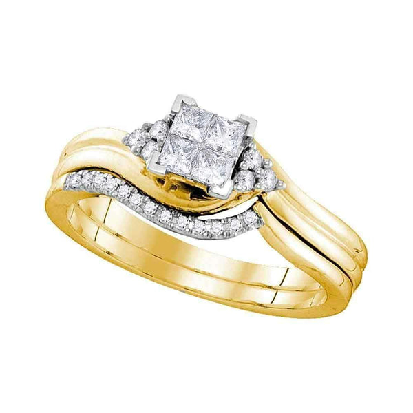 10k Gold Certified Princess Diamond Bridal Ring Set - FREE Shipping (US/CA)-Gold & Diamond Wedding Ring Sets-5-JadeMoghul Inc.