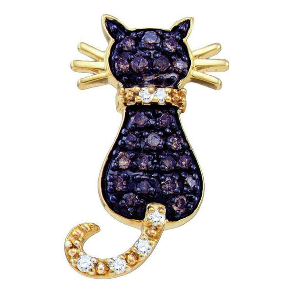 10k Gold Cognac-brown Diamond Cat Women's Pendant - FREE Shipping (US/CA)-Gold & Diamond Pendants & Necklaces-JadeMoghul Inc.