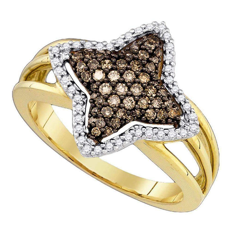 10k Gold Cognac-brown Diamond Women's Star Fancy Cluster Ring - FREE Shipping (US/CA)-Gold & Diamond Cluster Rings-5-JadeMoghul Inc.